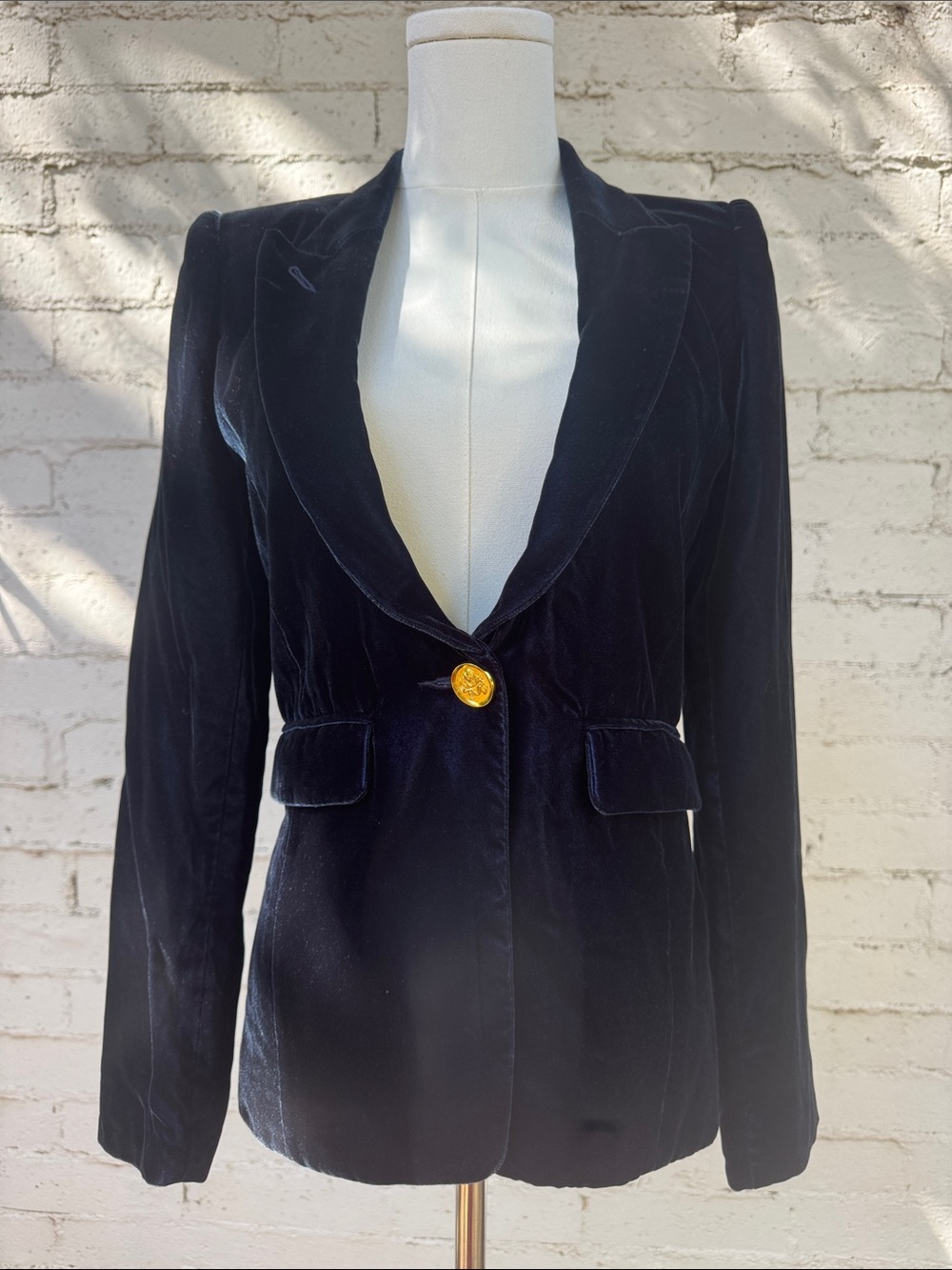 Smythe Velvet Peaked Lapel Blazer Sapphire Blue Size 2 - Picture 4 of 16